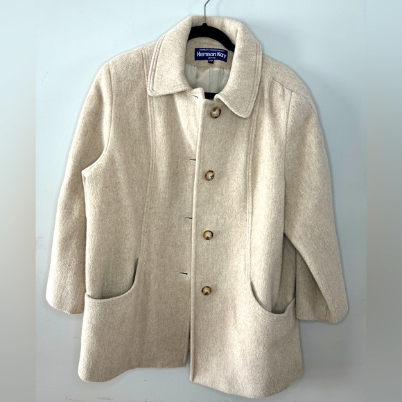 Herman Kay women’s 14 petite tan wool peacoat - Picture 1 of 7